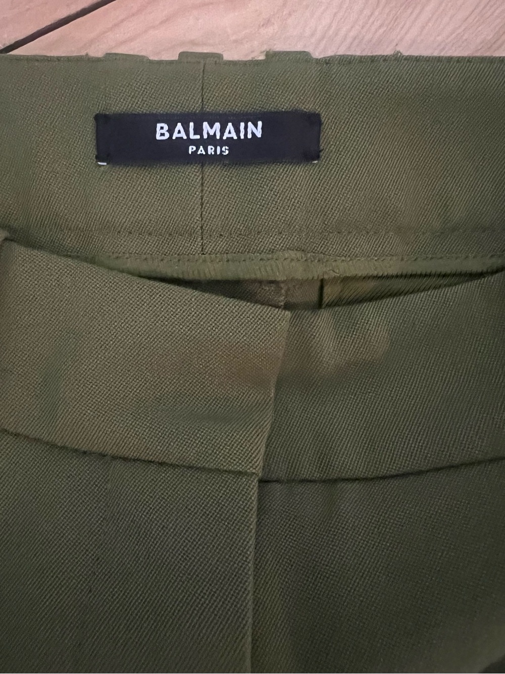 Balmain Olive Green High-Waist Pants - Picture 1 of 10